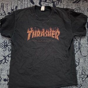 Thrasher Black and Orange Flame Logo Tee